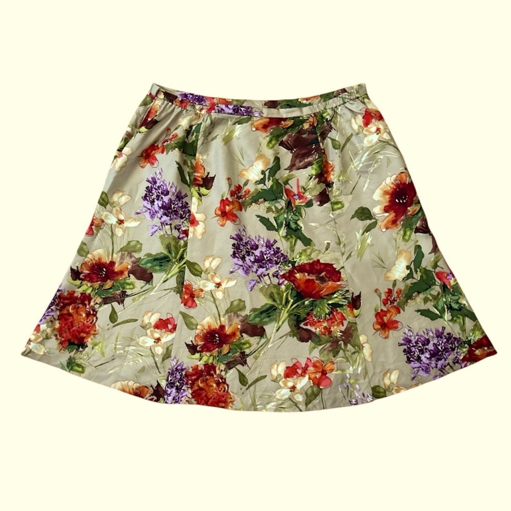 Talbots Silk Wool Floral Midi Skirt Plus Size 24W Petite Luxury Coastal - Picture 7 of 12